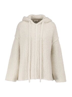 Khaite Sile Ivory Boucle Cashmere Hoodie, Size L